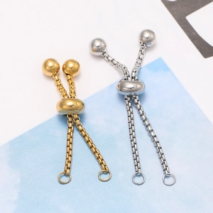 Adjustable Extension Chains Stainless Steel DIY Jewelry Making Findings Box Chain With Slider Beads Gold Steel Colors