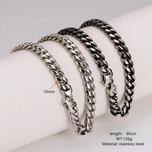 Colliers et bracelets homme en acier inoxydable de 10mm, styles maille gourmette noire et argent