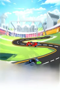 Detail view of red and green mini F1 alloy race car keychains on a racing track