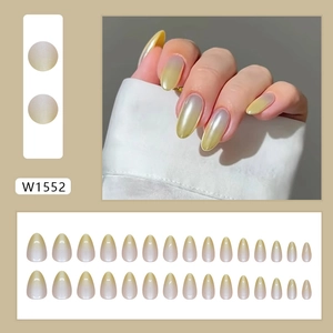 Pearlescent white to yellow gradient almond press-on nail set with 24 pieces