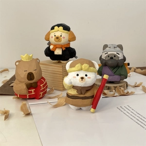 Hand-Carved Basswood Cartoon Character Desktop Ornaments Hand-Painted Traditional Figure Animal Statues Wood Home Decor Gift