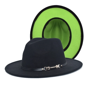 Classic black wool felt fedora hat featuring a vibrant neon green contrast undervisor detail