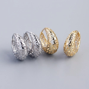 Hollow Pattern Hoop Earrings 925 Sterling Silver Geometric Design Huggie Buckle For Women Fashion Jewelry