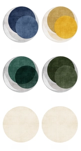 Détails de tapis ronds aux couleurs unies et motifs circulaires pour décoration intérieure
