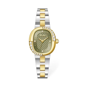 Elegant Women Quartz Watch With Oval Rhombus Texture Dial Rhinestone Inlaid Stainless Steel Strap Waterproof Fashion Wristwatch