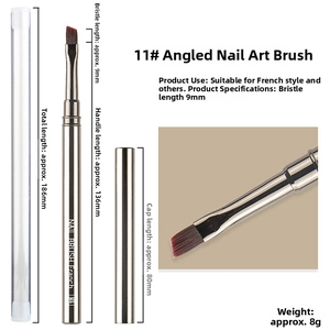 Detailed view of #11 slanted UV gel nail brush with silver metal handle and cap