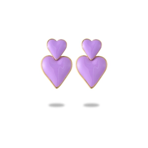 Orecchini a doppio cuore placcati in oro 18K con smalto a goccia viola chiaro