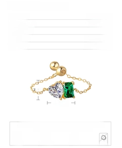 Detailed specs of S925 silver heart chain ring with green zircon and adjustable size
