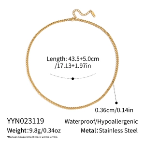 Detailed specs of the 3.6mm gold stainless steel Cuban chain necklace with dimensions