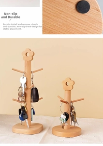 Detail of non-slip pads and solid wood entryway key organizer with floral accents