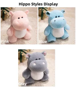 Detailansicht der Nilpferd-Plüschtiere in Rosa, Blau und Grau als Kindergeschenk