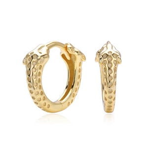 Detailed close-up of S925 sterling silver earrings with golden giraffe animal print pattern