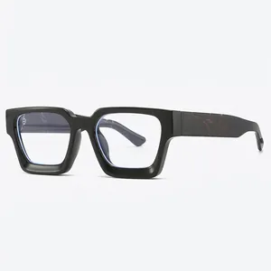 Fashionable black square anti-blue light glasses with marble texture temples for men and women