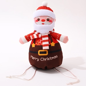 Christmas Santa Claus drawstring gift bag with red velvet, white fur, and 3D beard detail