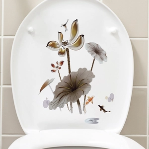 Adesivo per WC impermeabile con eleganti motivi cinesi di loto e pesci rossi dorati