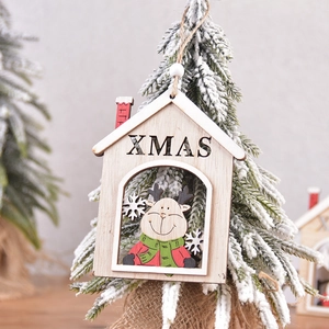 Wooden Xmas tree hanging ornament with reindeer design and hollow letters for holiday decor