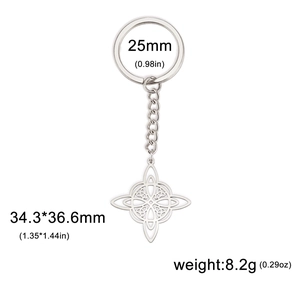 Silver stainless steel Celtic knot keychain with witch knot pendant and size dimensions
