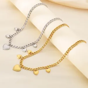 Heart Pendant Necklace 316L Stainless Steel Multiple Heart Charms Chunky Curb Chain Trendy Punk Fashion Jewelry For Women