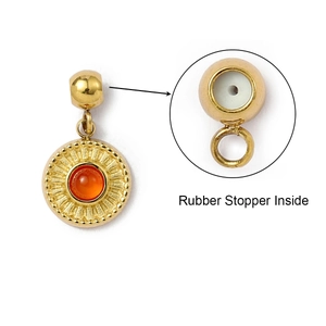 Detail of gold pendant connector featuring a rubber stopper inside for DIY jewelry