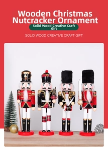 Detailed view of four handcrafted 30cm wooden nutcrackers with festive velvet details