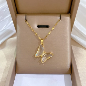 Butterfly Pendant Necklace Zircon Copper Inlaid Stainless Steel Chain Luxury Elegant Jewelry For Women