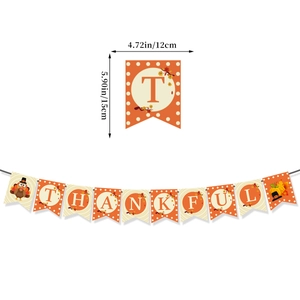 Striscione per il Ringraziamento con scritta Thankful e grafiche di tacchino e zucca