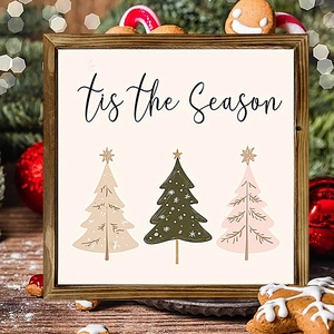 Wooden Christmas tree wall art 'Tis the Season' frame for festive tabletop decor