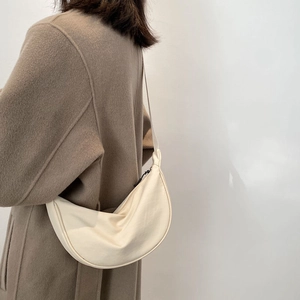 Nylon Crossbody Shoulder Bag Lightweight Crescent Dumpling Shape Minimalist Solid Color Adjustable Strap For Women