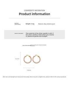Detailed size specifications for pearl hoop earrings with gold alloy wire weaving