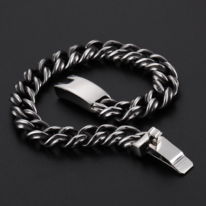 Men's punk style stainless steel Cuban link bracelet with vintage silver finish and secure clasp