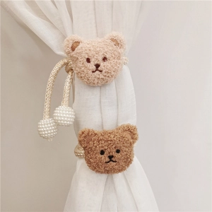 Cute plush bear curtain tiebacks with pearl beads for kids room window decor