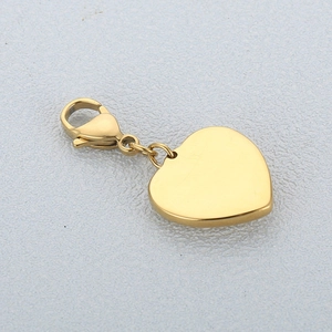 Polished gold stainless steel heart-shaped pendant with lobster clasp keychain