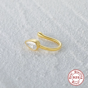 925 sterling silver gold-plated nose cuff with pear-cut cubic zirconia in U-shape