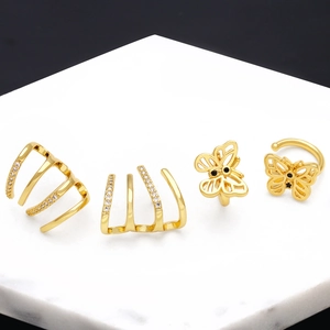 Polsino Dell'orecchio Farfalla Rame Placcato Oro Zircone Intarsiato Multistrato Clip Per Osso Dell'orecchio Gioielli Per Donne
