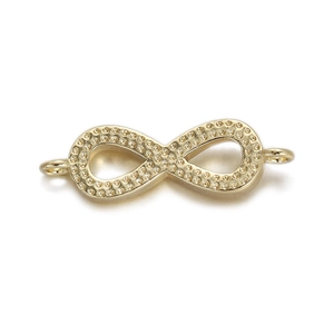 Detailed view of gold plated infinity sun pendant with granular texture and dual loops