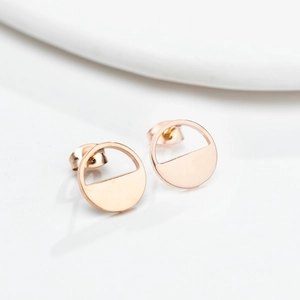Minimalist geometric semi-circle stud earrings in polished 18k rose gold plated steel
