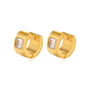 Polished gold-plated hoop earrings featuring square clear cubic zirconia stones