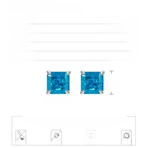 Detailed size specifications for 8x8mm ice cut light blue square silver stud earrings