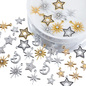 Mixed alloy charms with moon and sun designs featuring sparkling crystals for DIY jewelry
