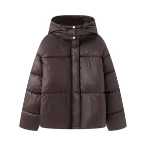 Winter Steppjacke Damen Mit Kapuze Glänzend Polyester Warm Einfarbig Verdickt Wattierte Parka Casual