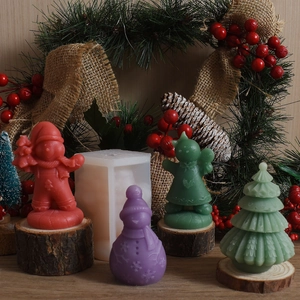 Christmas snowman and tree silicone mold with handmade scented holiday candles