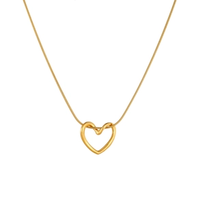 Minimalist gold plated stainless steel necklace featuring a hollow heart pendant