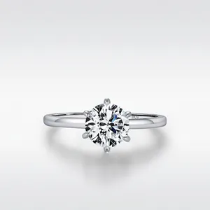 Round Cut Moissanite Solitaire Ring 925 Sterling Silver Six Prong Setting D Color VVS1 Wedding Engagement For Women