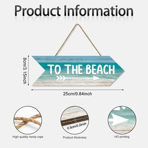 Detailed size specifications for beach wood sign with hemp rope 25x8x0.5cm measurements