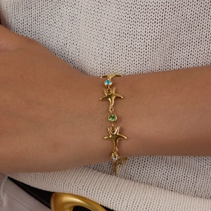 Starfish Bracelet Stainless Steel 18K Gold Plated Colorful Cubic Zirconia Ocean Style Jewelry For Women Adjustable