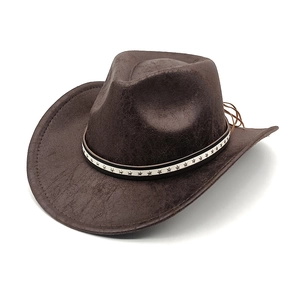 Cappello da cowboy marrone con trama in pelle invecchiata e fascia con stella argentata