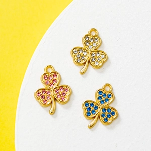 Clover Shamrock Charms Pendants With Sparkling Rhinestones Zinc Alloy DIY Jewelry Making Accessories For Women