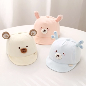 Trois casquettes bébé à visière souple, oreilles d'animaux 3D et visages brodés