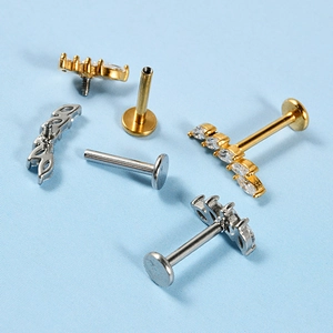 Piercings de lèvre en acier inoxydable et zircon marquise doré et argenté fileté