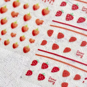 3D Relief Strawberry Nail Art Stickers Embossed Heart Design Cute Gradient Frosted Decorative Manicure Decals For Women